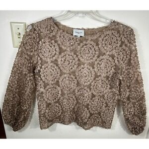 Choklate Paris Mesh Floral Applique Top Womens TU OS Taupe Sheer Romantic Blouse